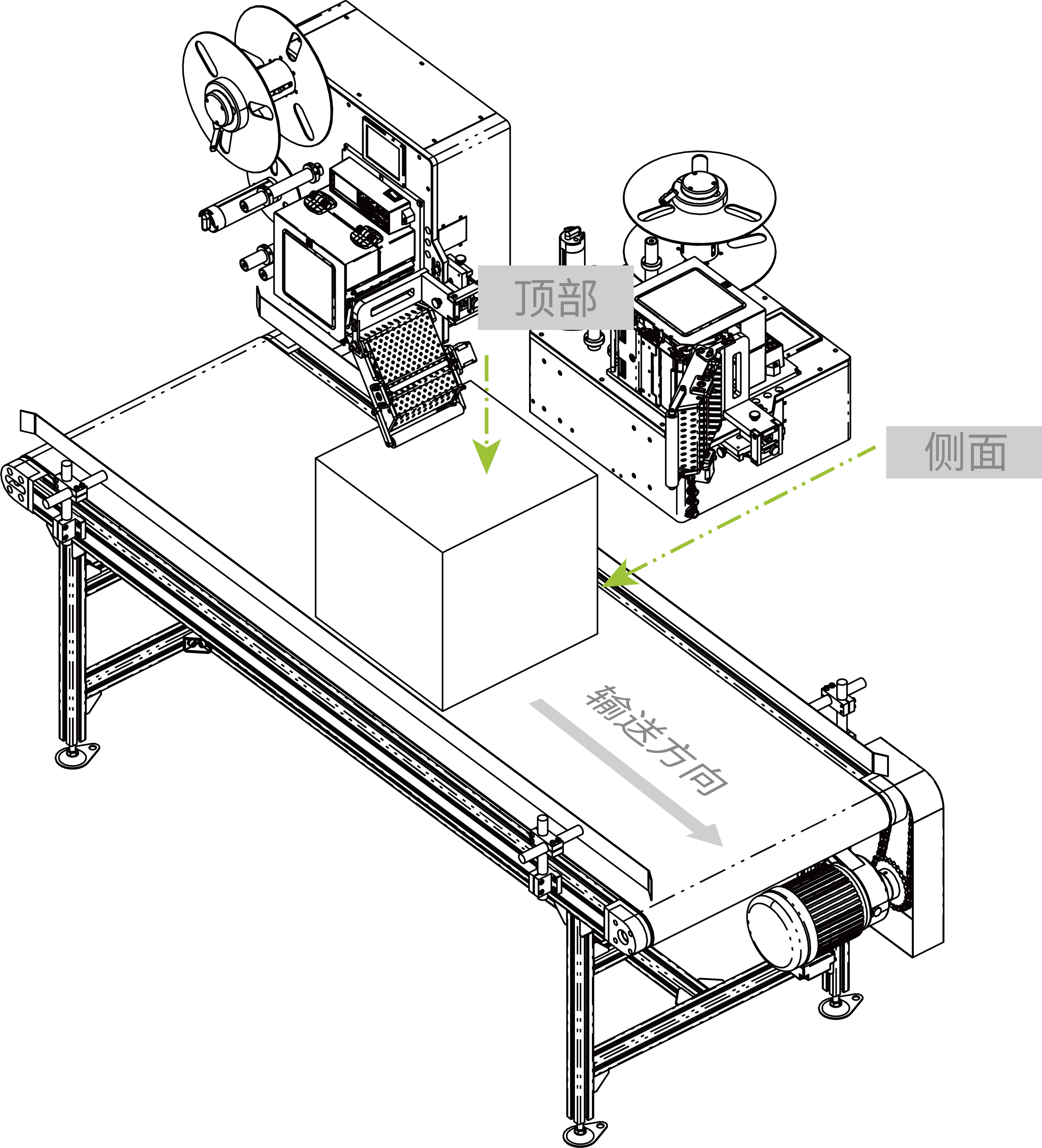 P54G/P74G Wipe Label Applicator operation drawing